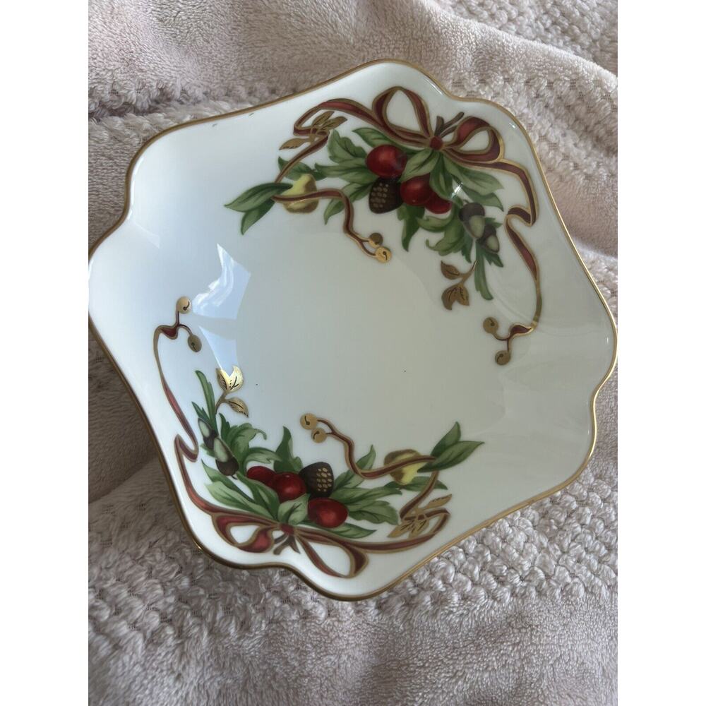 Tiffany & Co TIFFANY HOLIDAY 5" Square Bowl Nut Candy Seasonal‎ Dish Japan Made